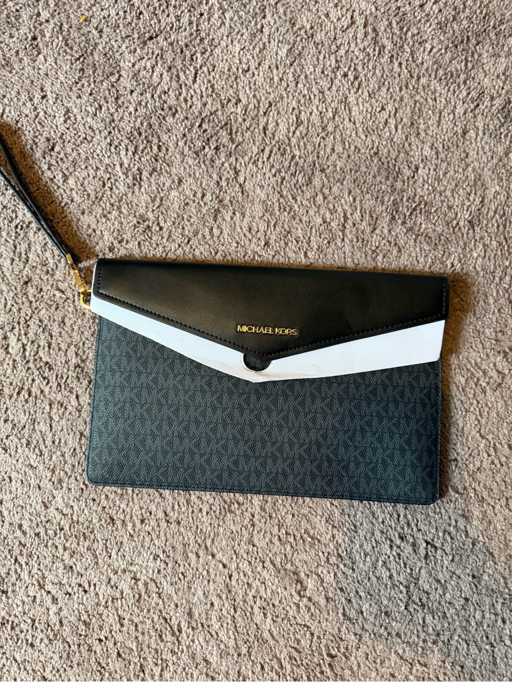 Michael Kors Black, White and Dark Blue Signature Envelope Wristlet